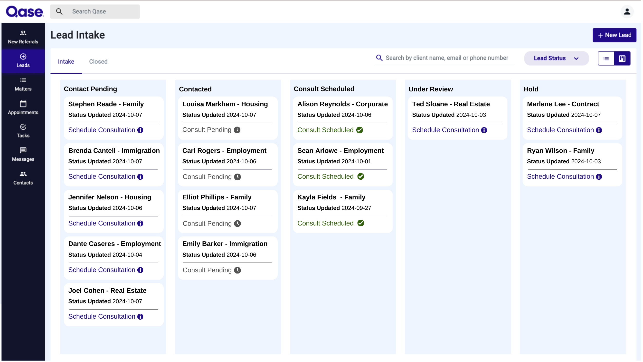 Qase Lead Intake dashboard